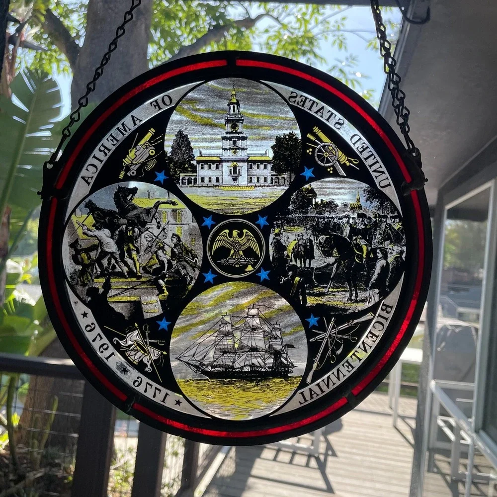 Vintage Suncatcher Stained Glass United States Of America Bicentennial 1776 1976 - Picture 5 of 15